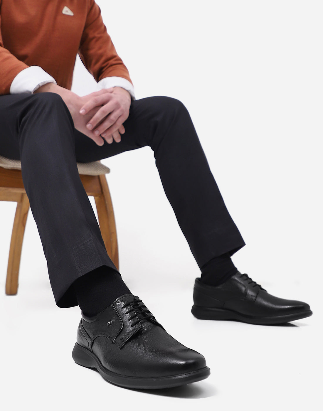 Men Black Lace Up Genuine Leather Formal Derby