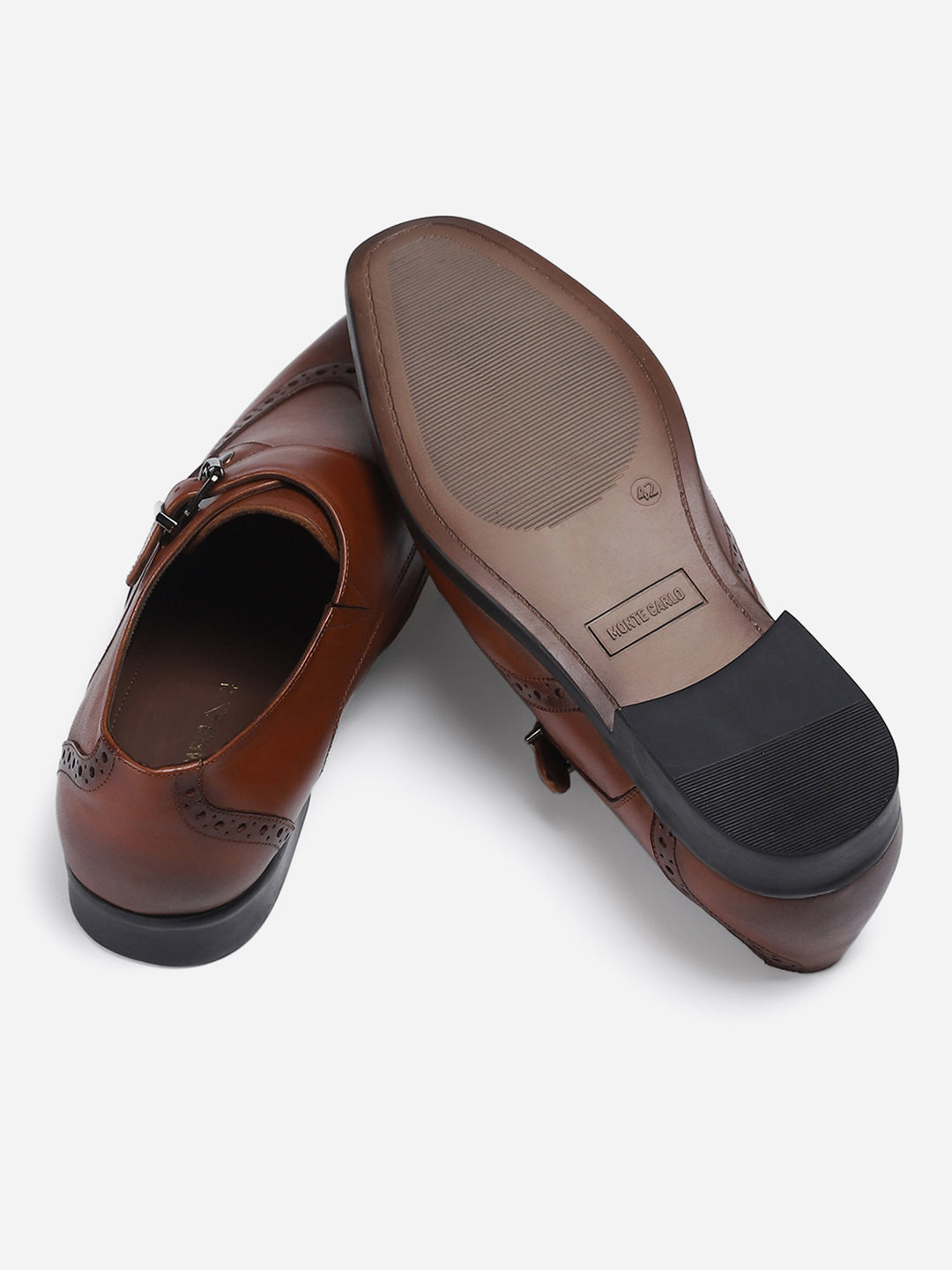 Men Tan Buckle Genuine Leather Formal Monks