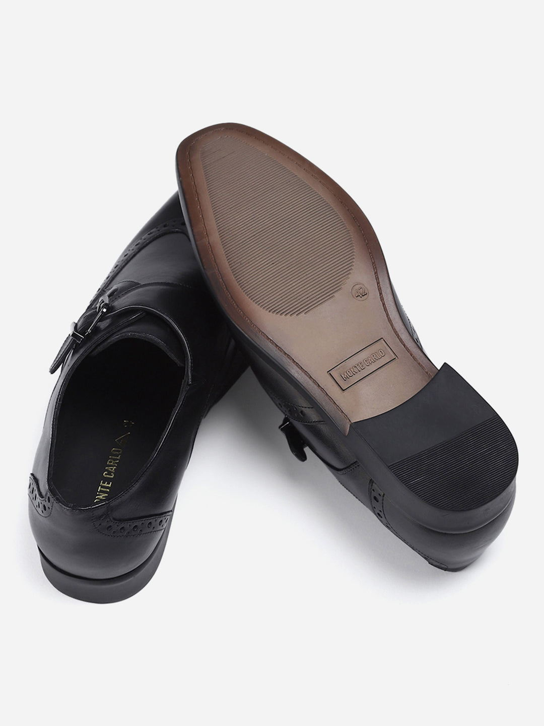 Men Black Buckle Genuine Leather Formal Monks