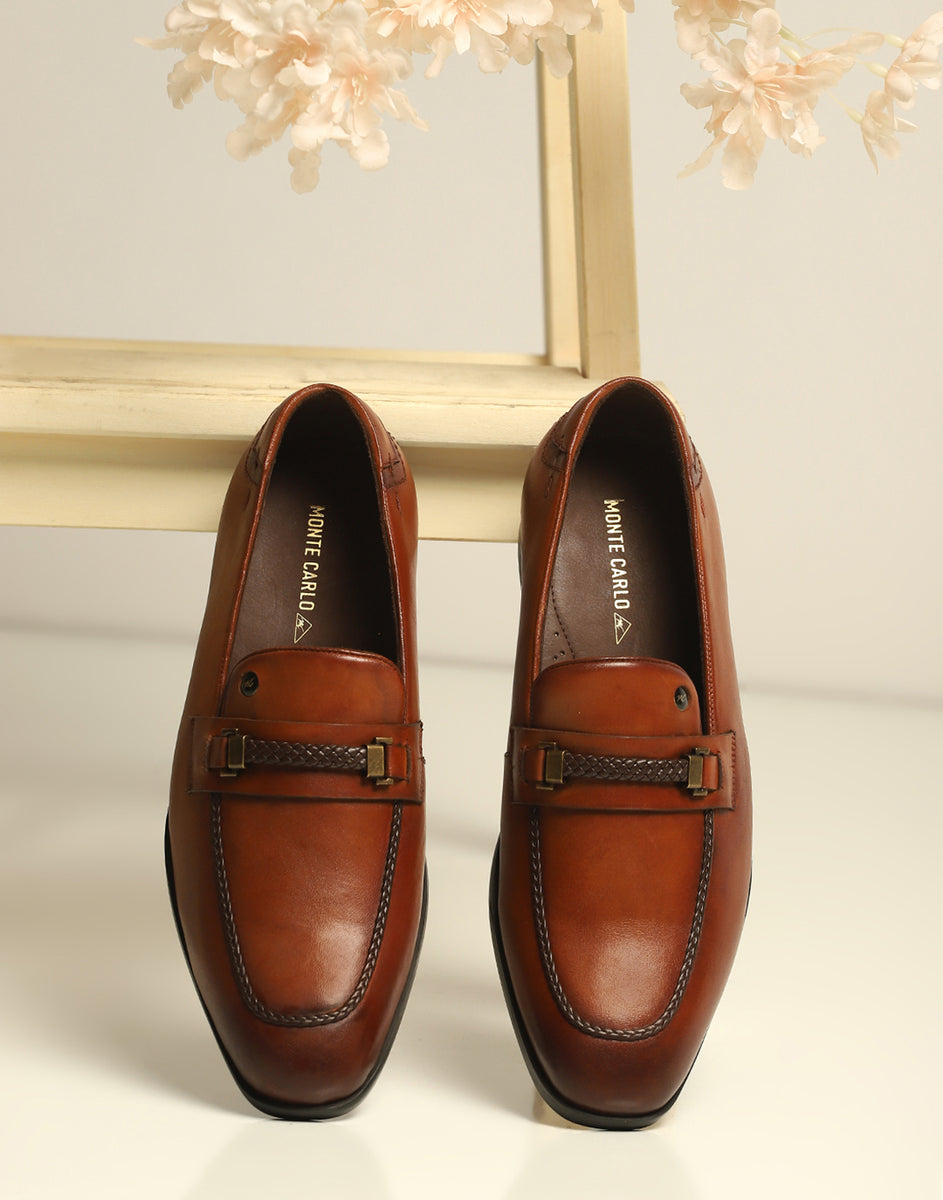 Buy Men Tan Slip on Genuine Leather Loafers Online in India