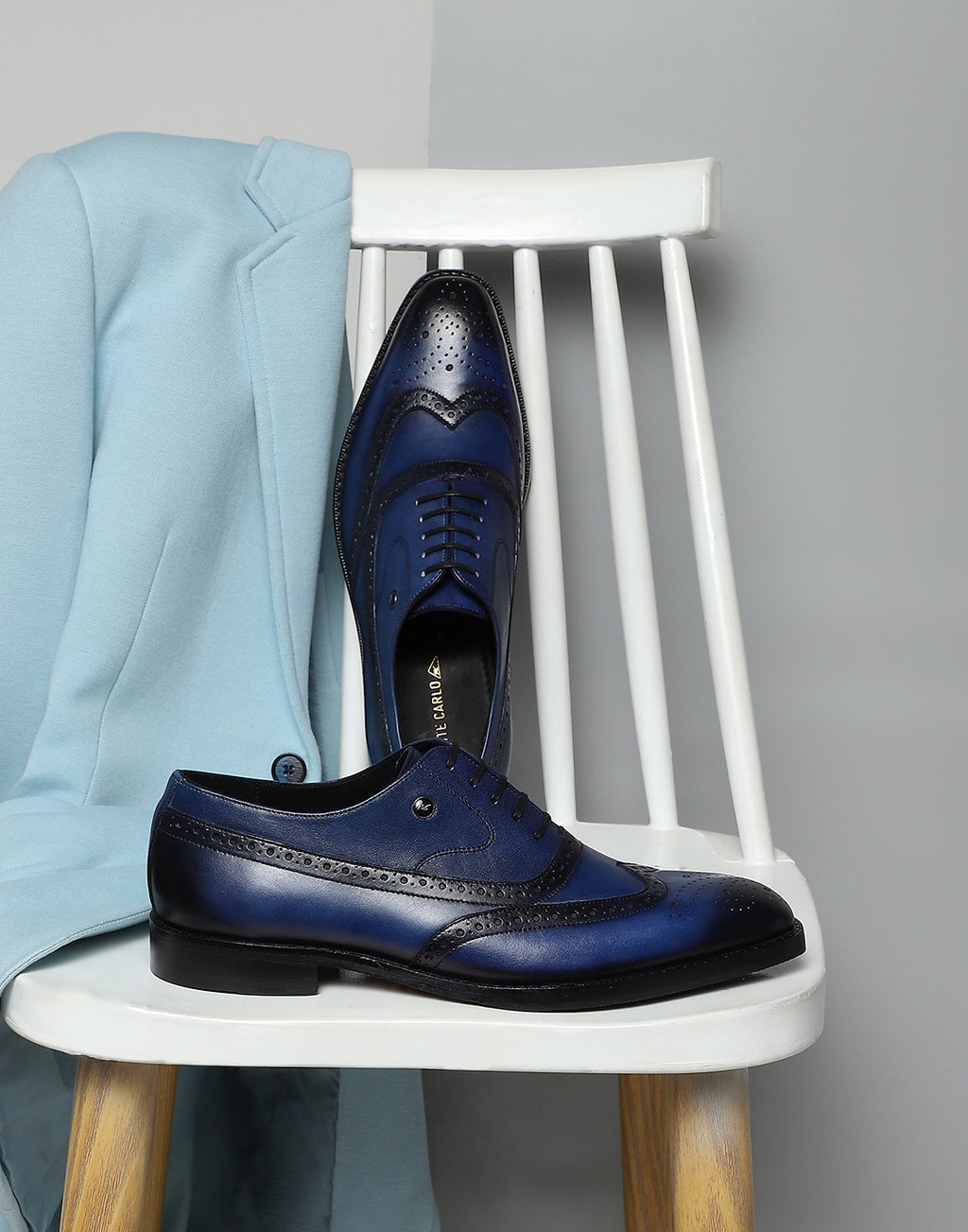 Buy Men Navy Blue Lace Up Genuine Leather Formal Brogues Online in