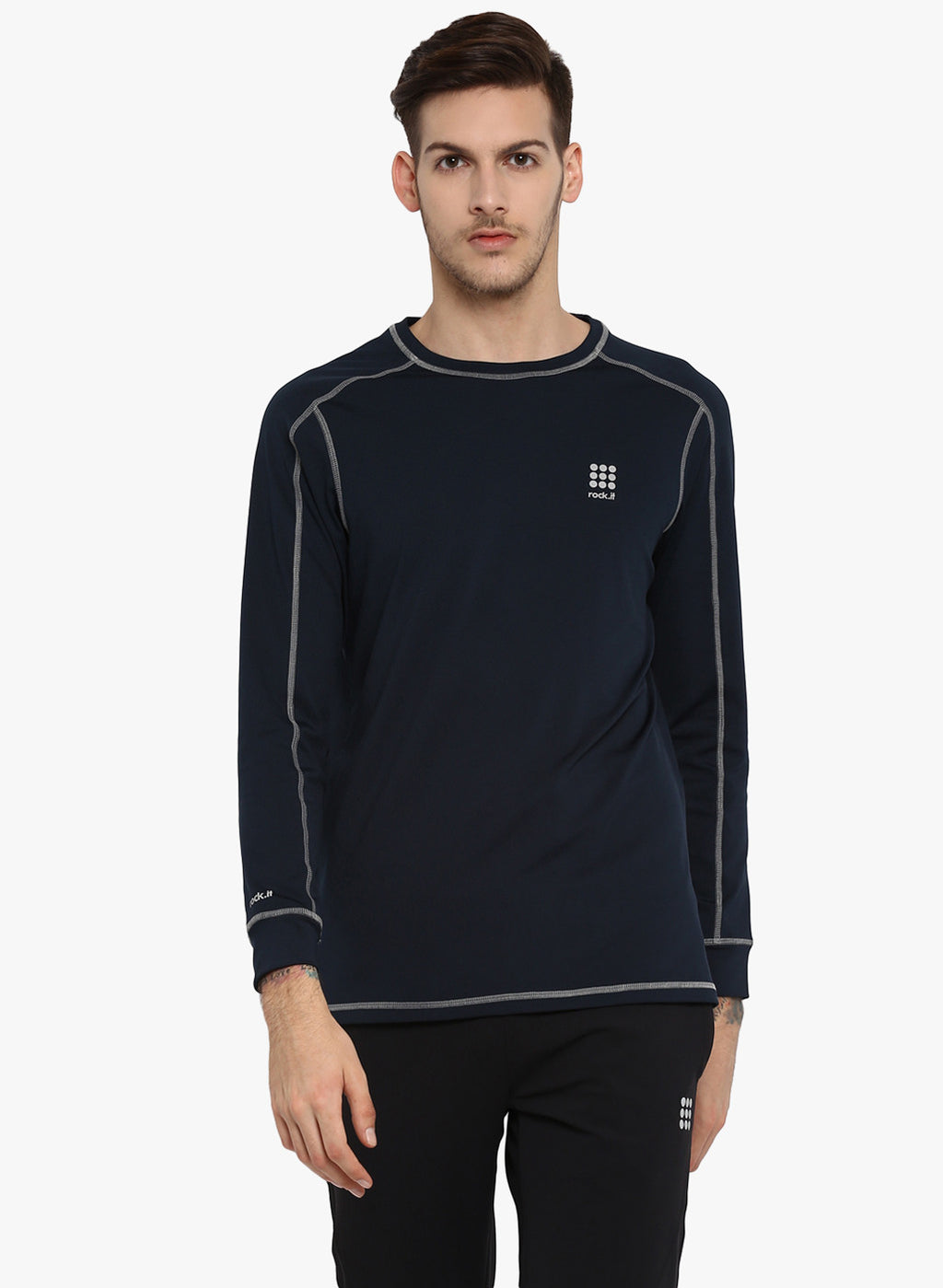 Rock.it Navy Blue Round Neck Smart Fit T-Shirt