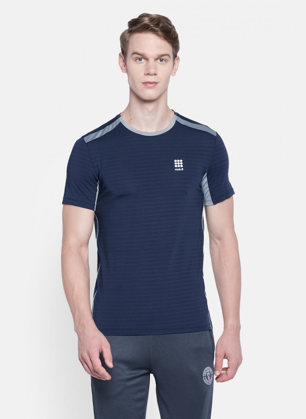 Rock.it Men Navy Blue Plain T-Shirt