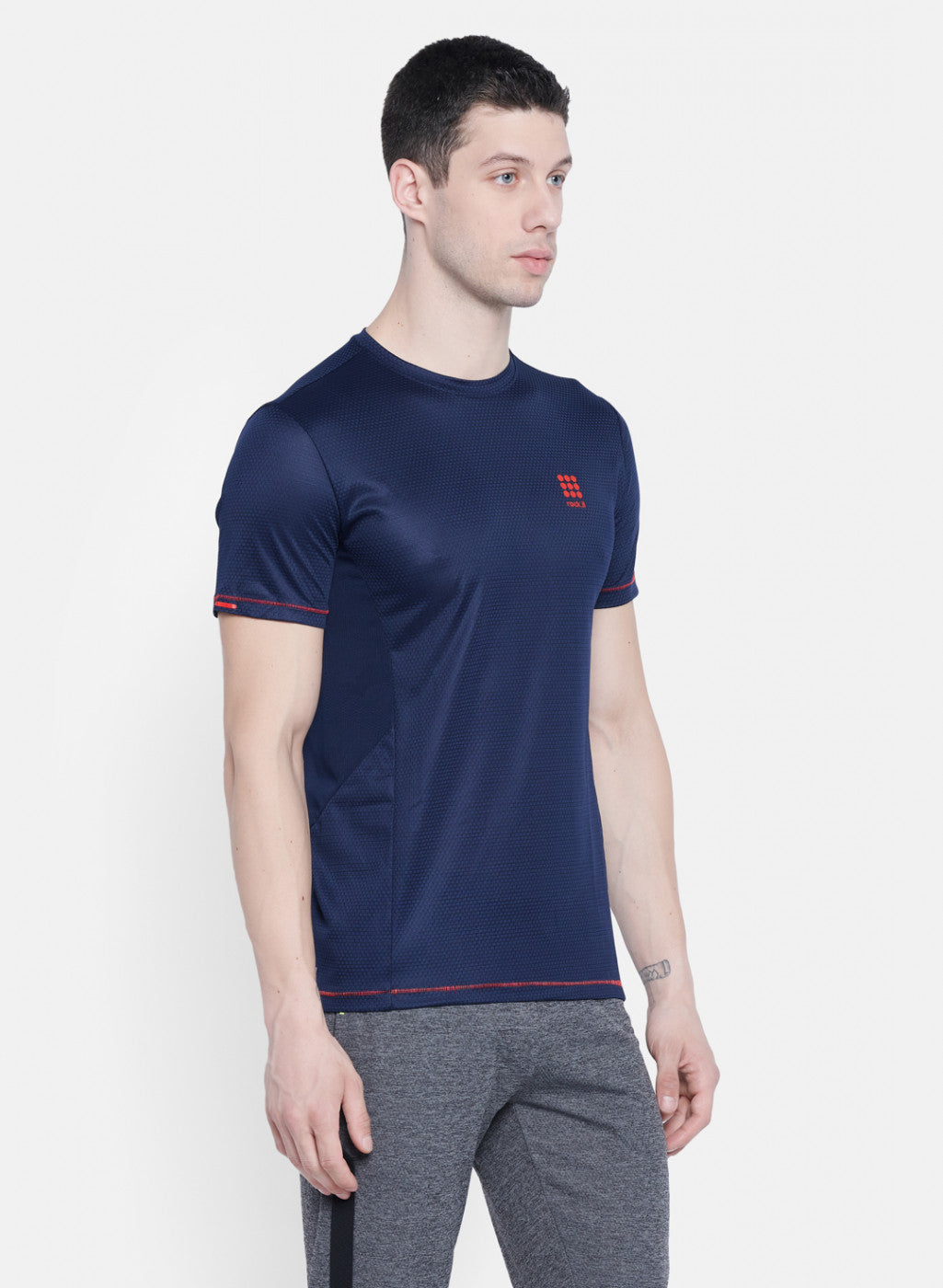 Rock.it Men Navy Blue Self Design T-Shirt