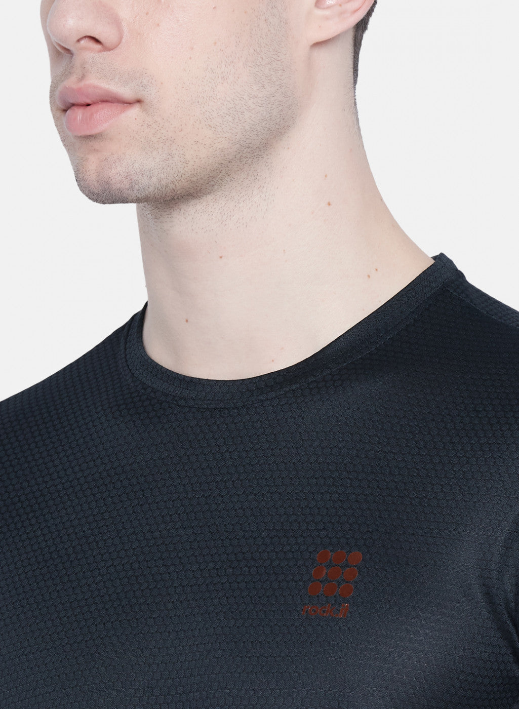 Rock.it Men Black Self Design T-Shirt