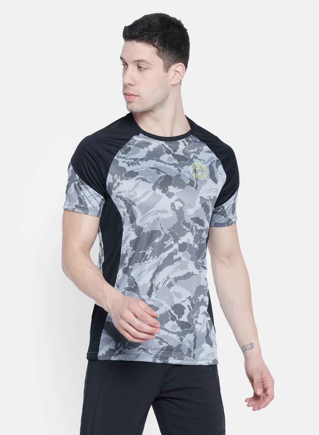 Rock.it Men Grey Self Design T-Shirt