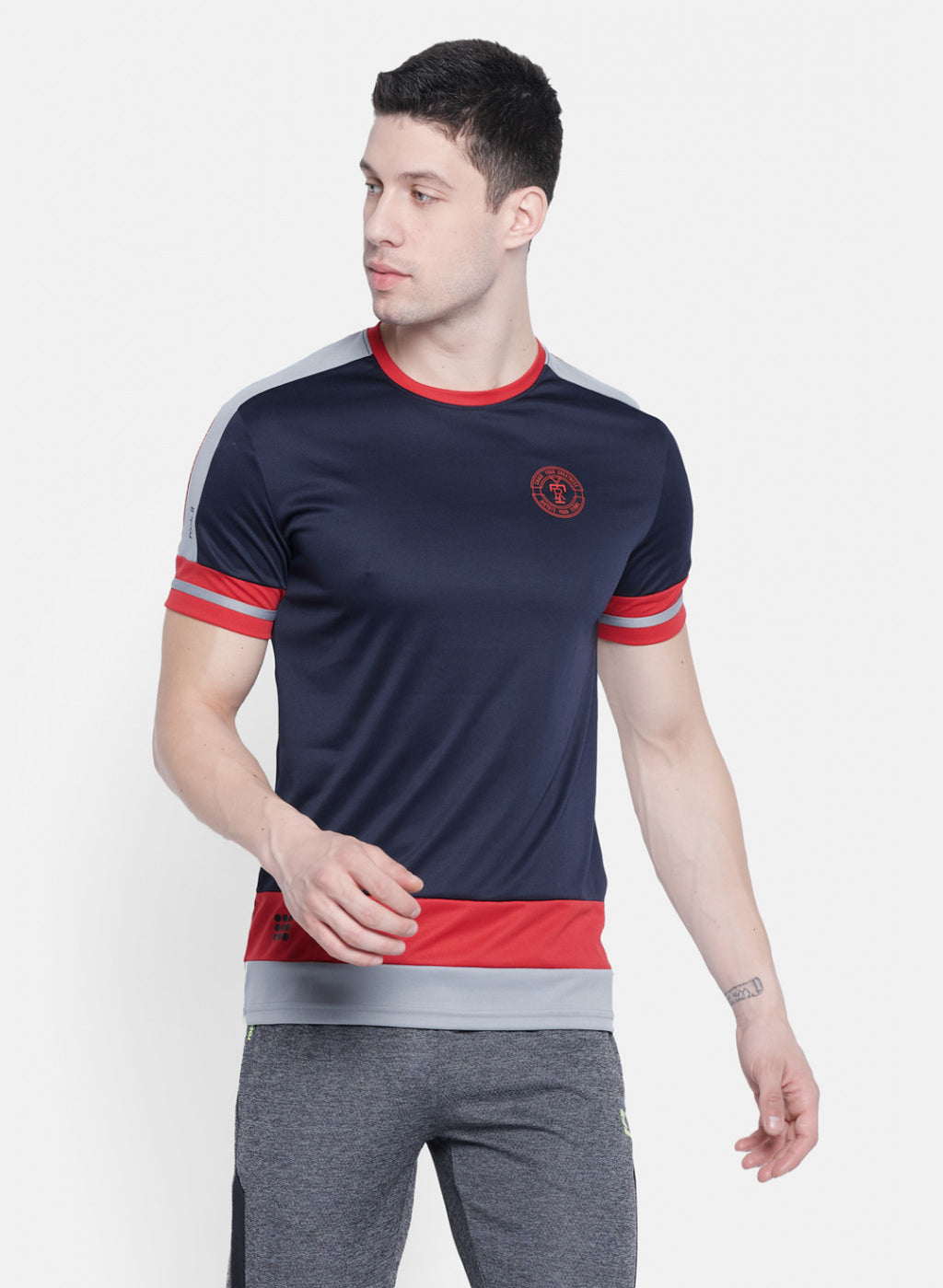 Rock.it Men Navy Blue Self Design T-Shirt