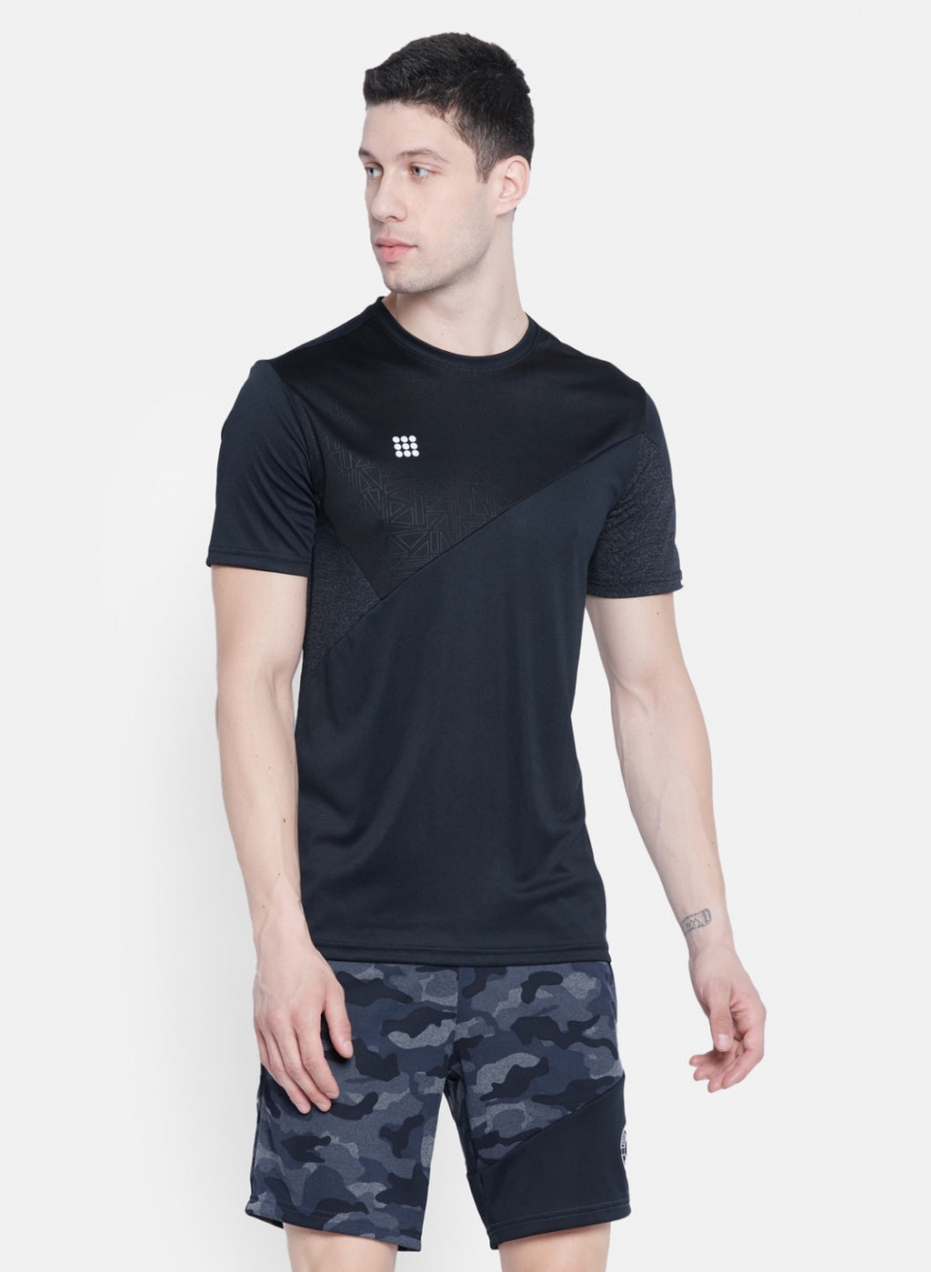 Rock.it Men Black Self Design T-Shirt