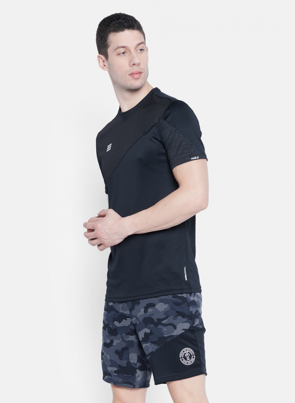 Rock.it Men Black Self Design T-Shirt