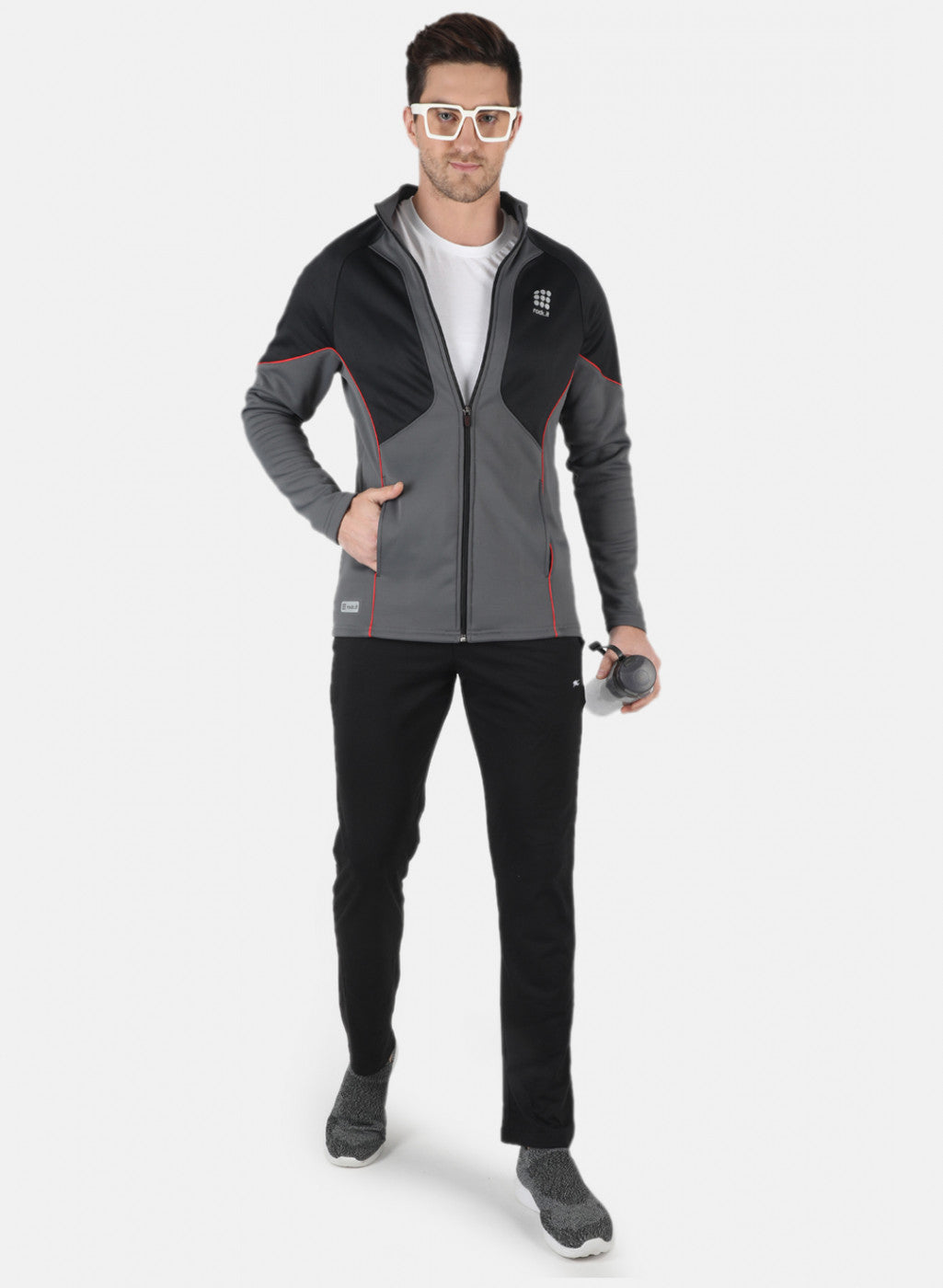 Rock.it Men Grey Self Design Collar Sweatshirt