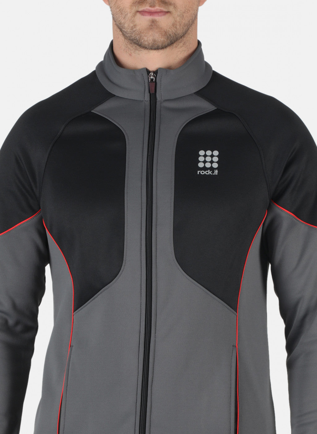 Rock.it Men Grey Self Design Collar Sweatshirt