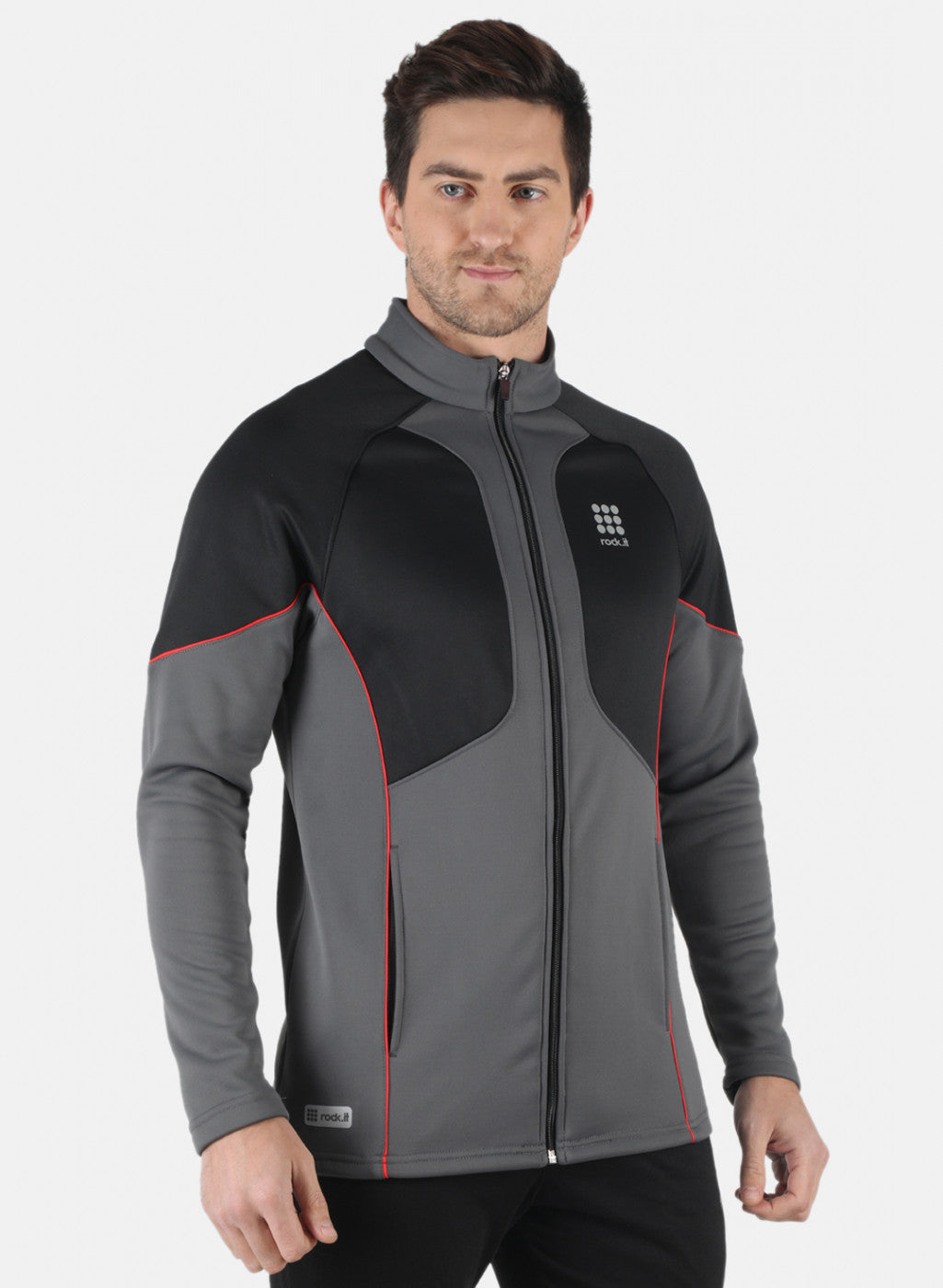 Rock.it Men Grey Self Design Collar Sweatshirt