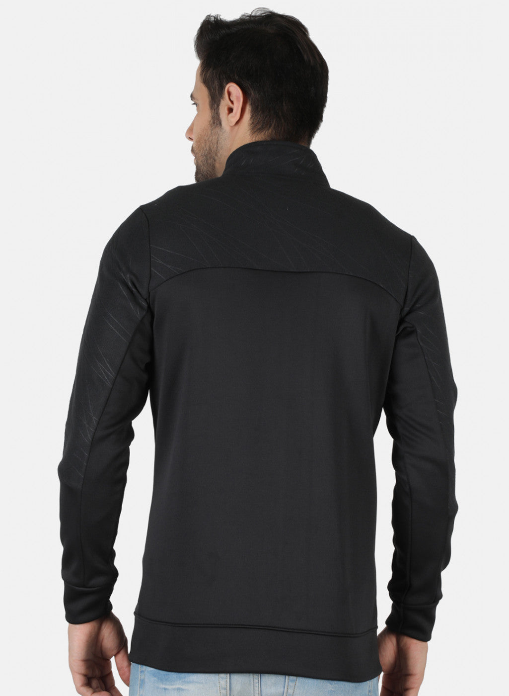 Black Regular Fit Full Sleeve Collar Neck Sweatshirt