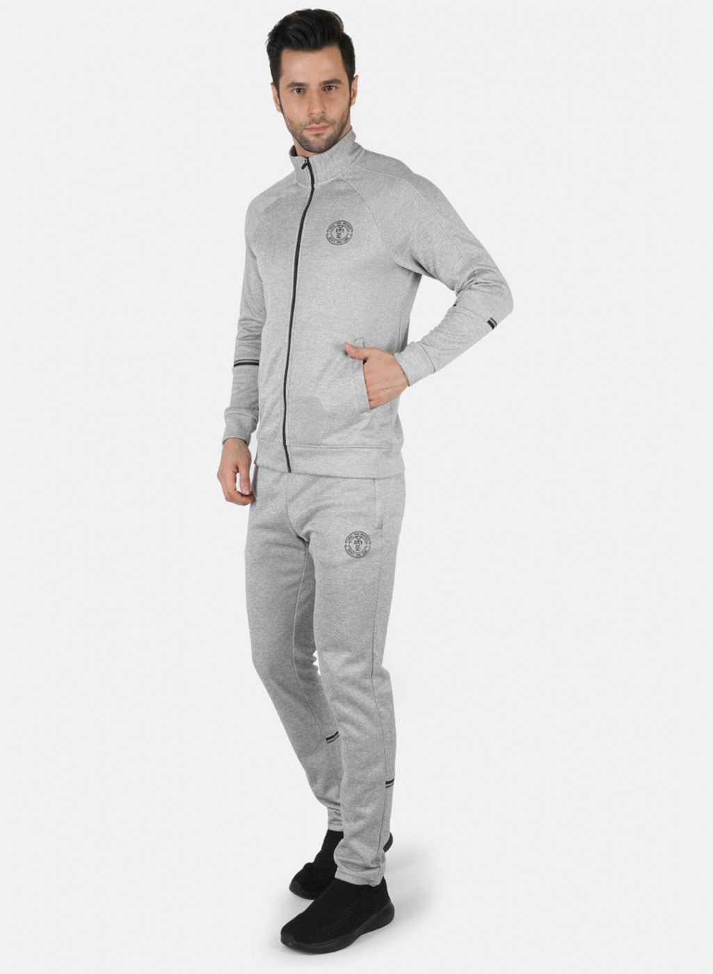 Rock.it Grey Regular Fit Full Sleeve Collar Neck Tracksuit