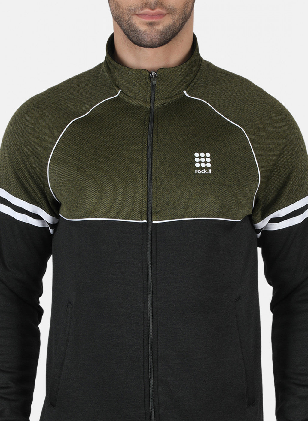 Rock.it Olive Regular Fit Full Sleeve Collar Neck Tracksuit