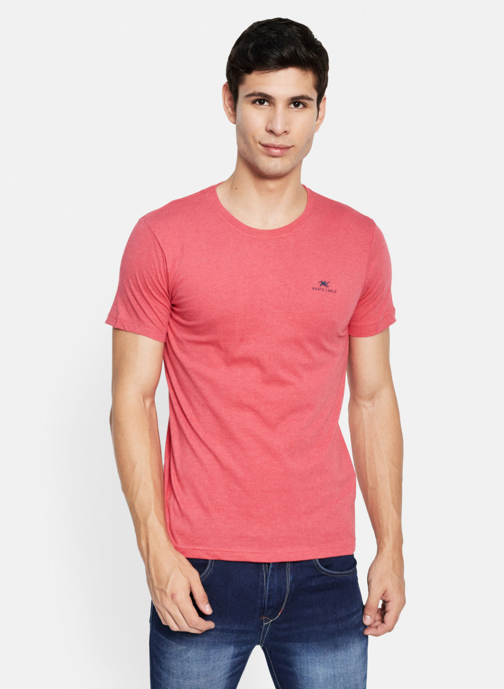 Men Pink Plain T-Shirt