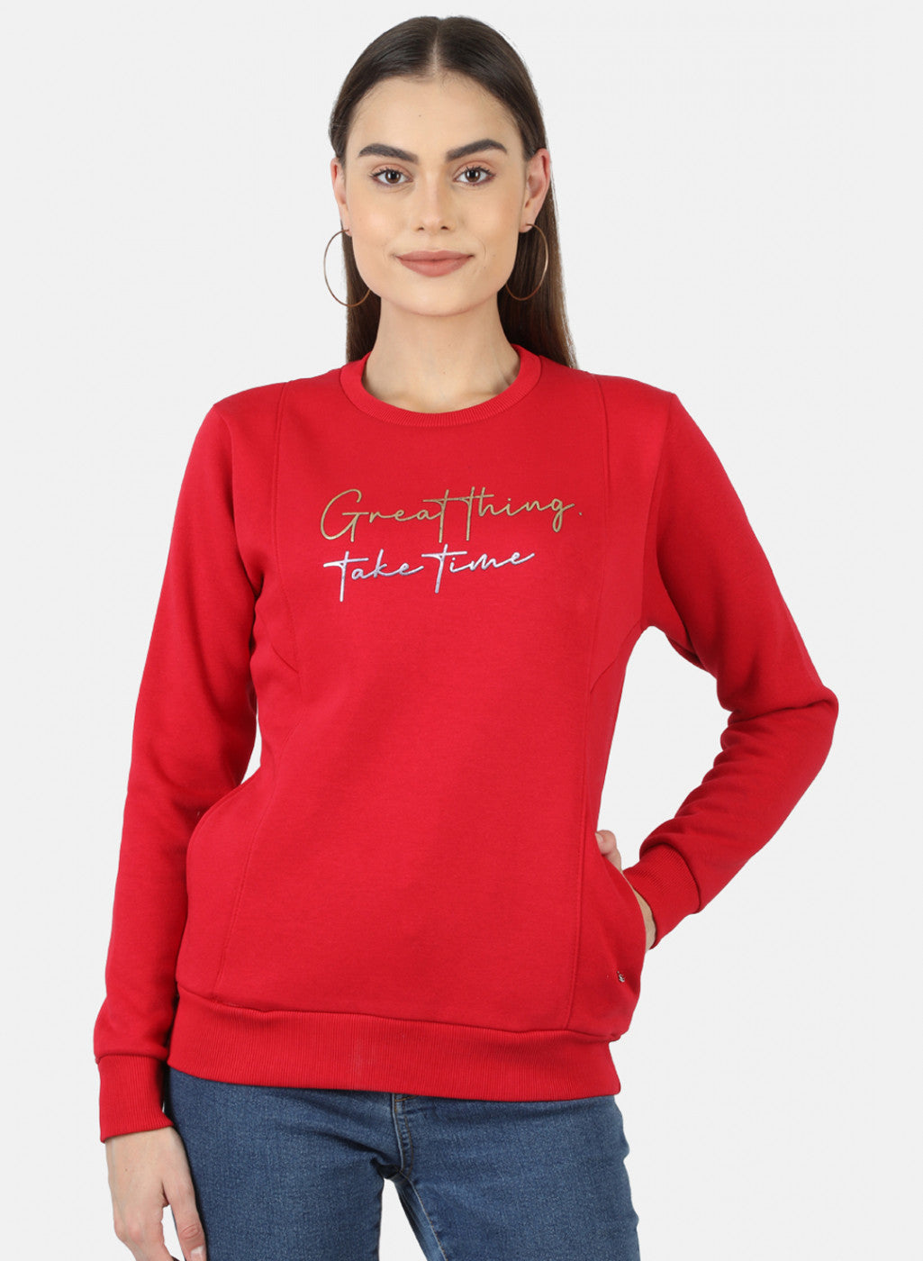 Women Red Printed Sweatshirt