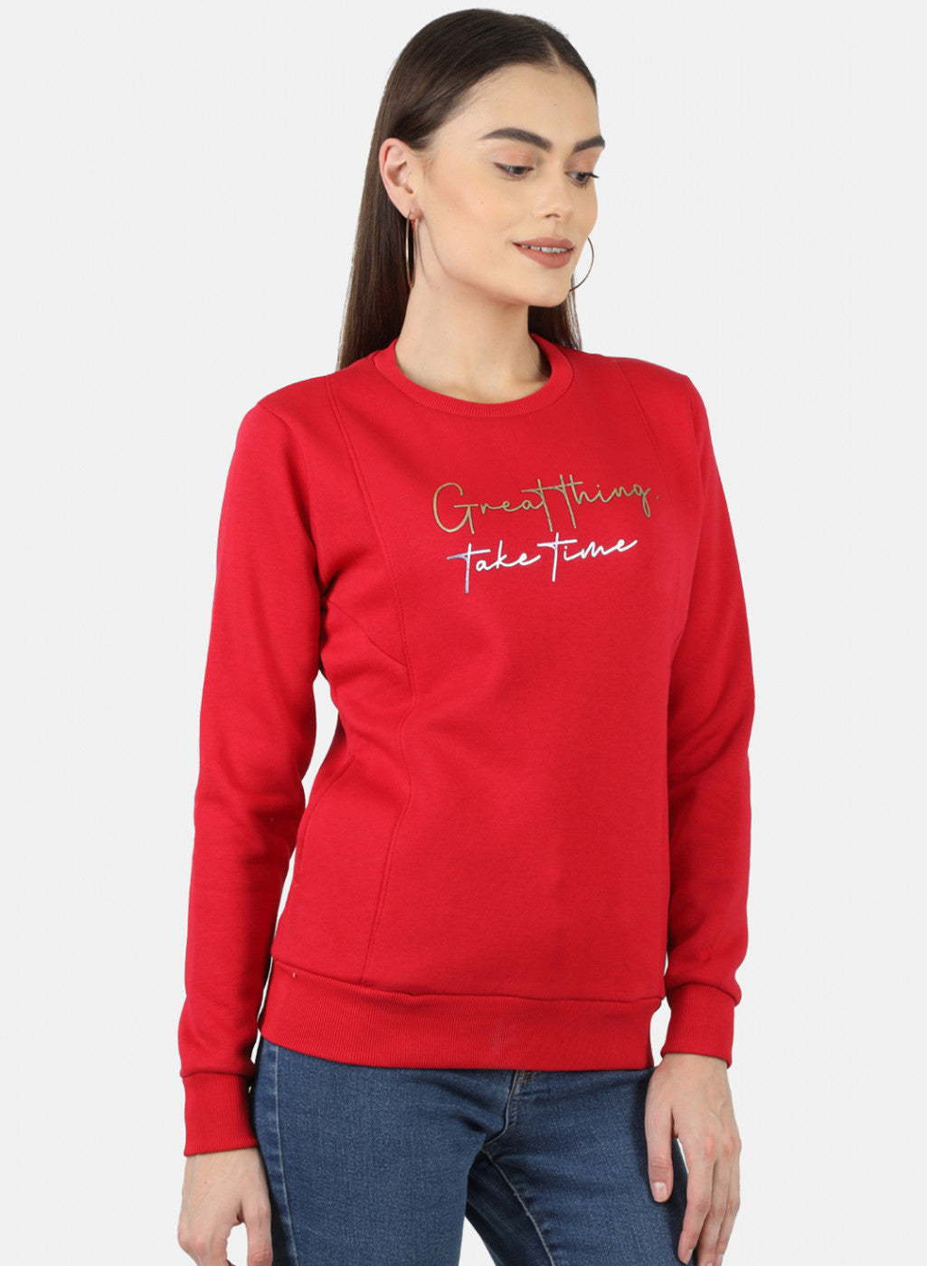 Women Red Printed Sweatshirt