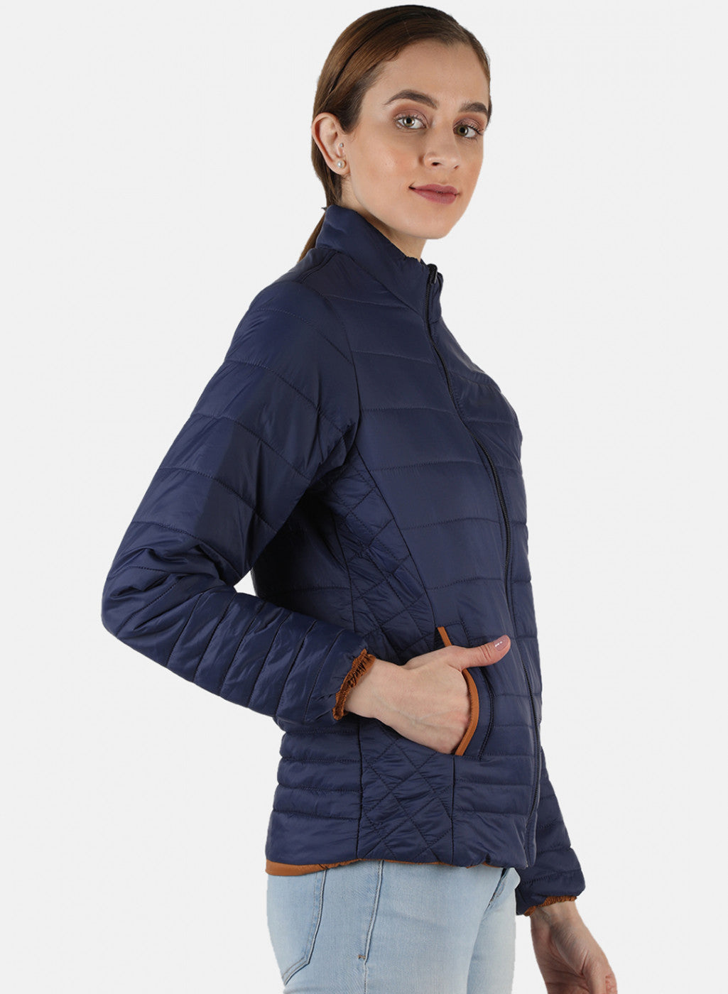 Women Navy Blue Solid Jacket