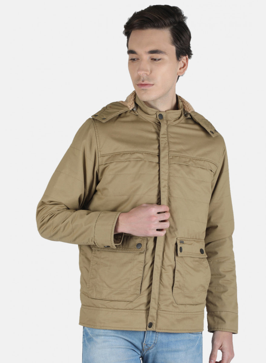 Men Khaki Solid Jacket