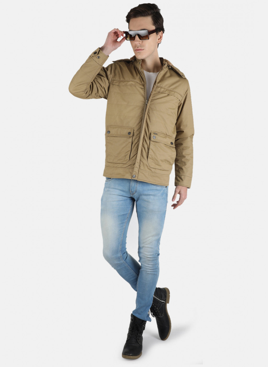 Men Khaki Solid Jacket