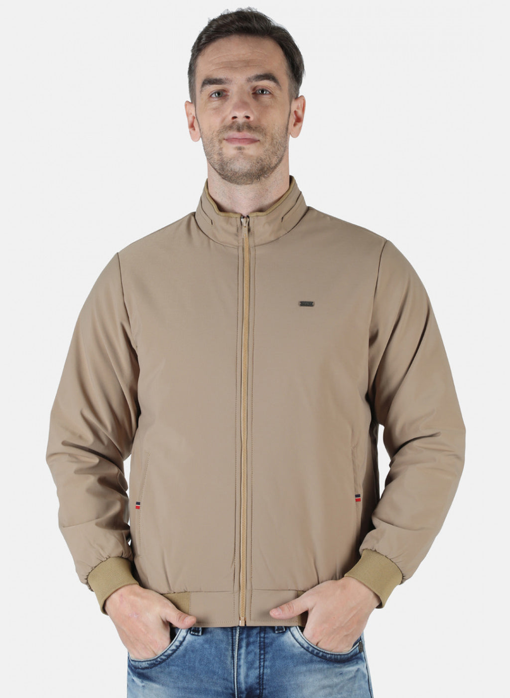 Men Khaki Solid Jacket