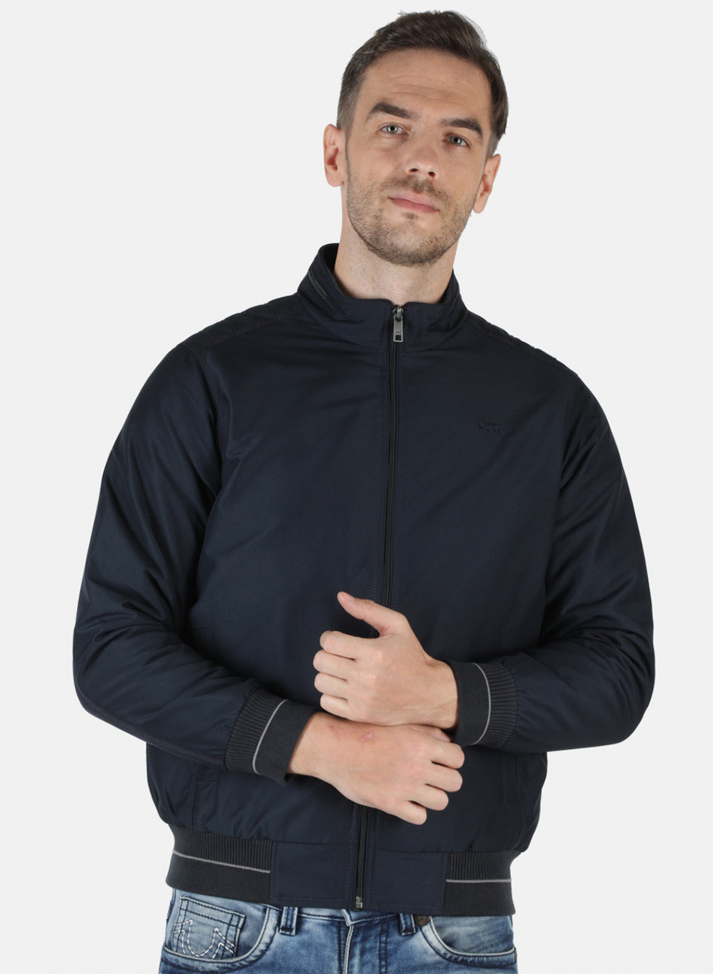 Men NAvy Blue Solid Jacket