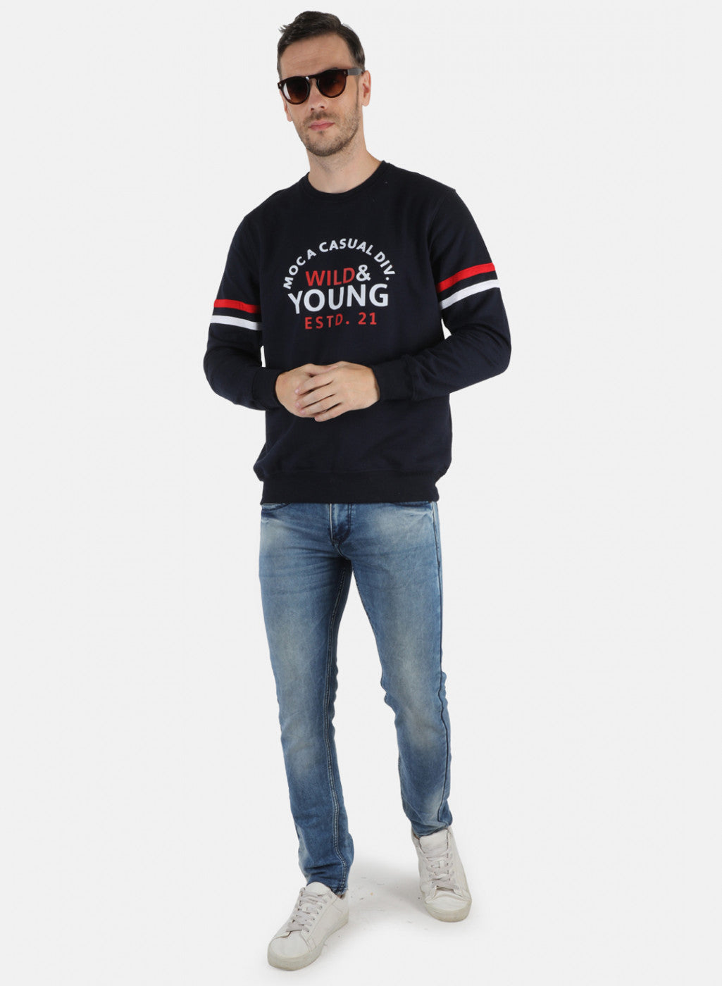Men NAvy Blue Printed Sweatshirt