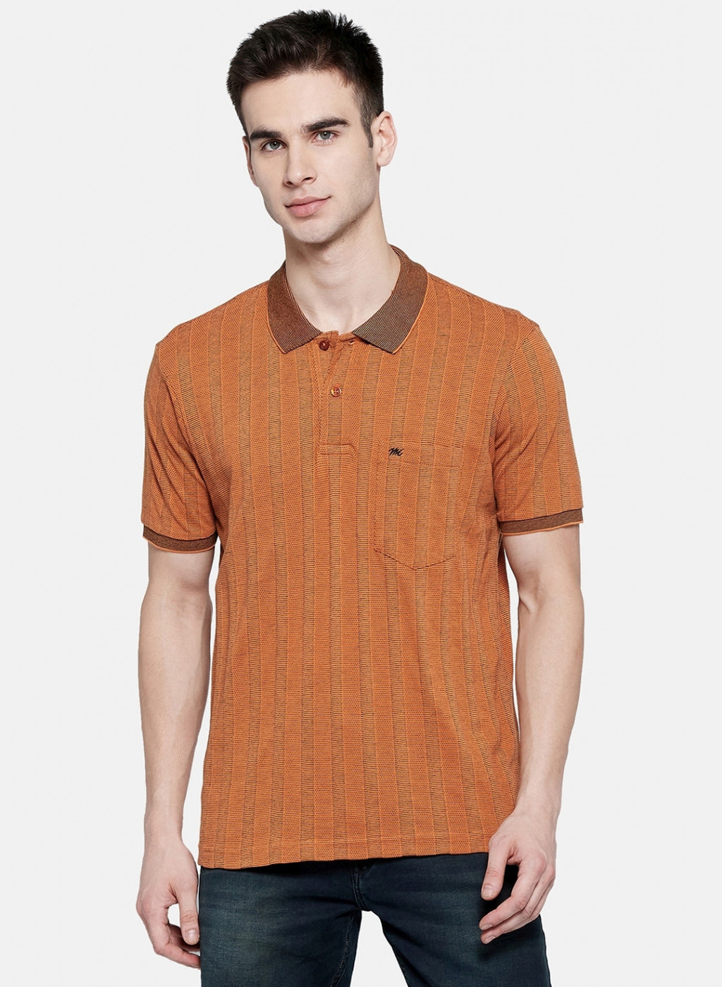 Mens Orange Jaquard T-Shirt
