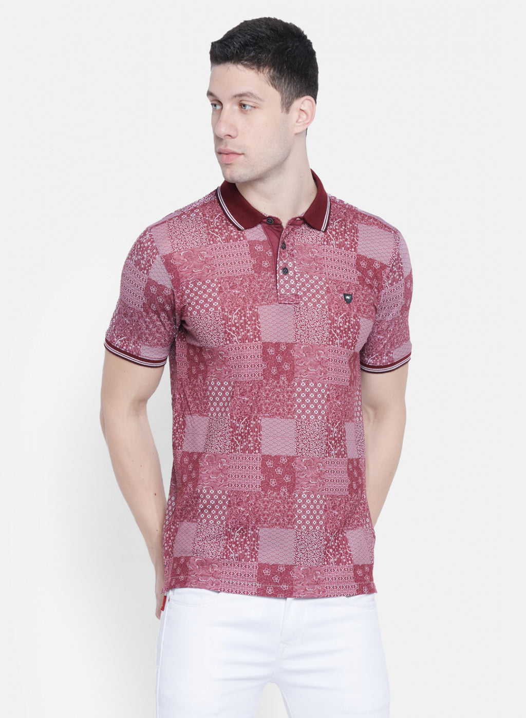 Mens Maroon Printed T-Shirt