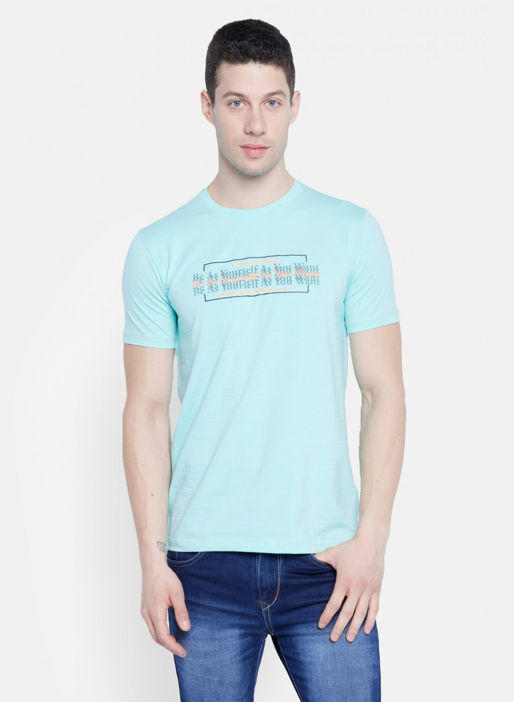 Mens Blue Printed T-Shirt