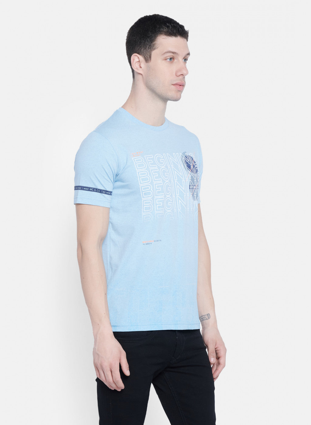 Mens Sky Blue Printed T-Shirt