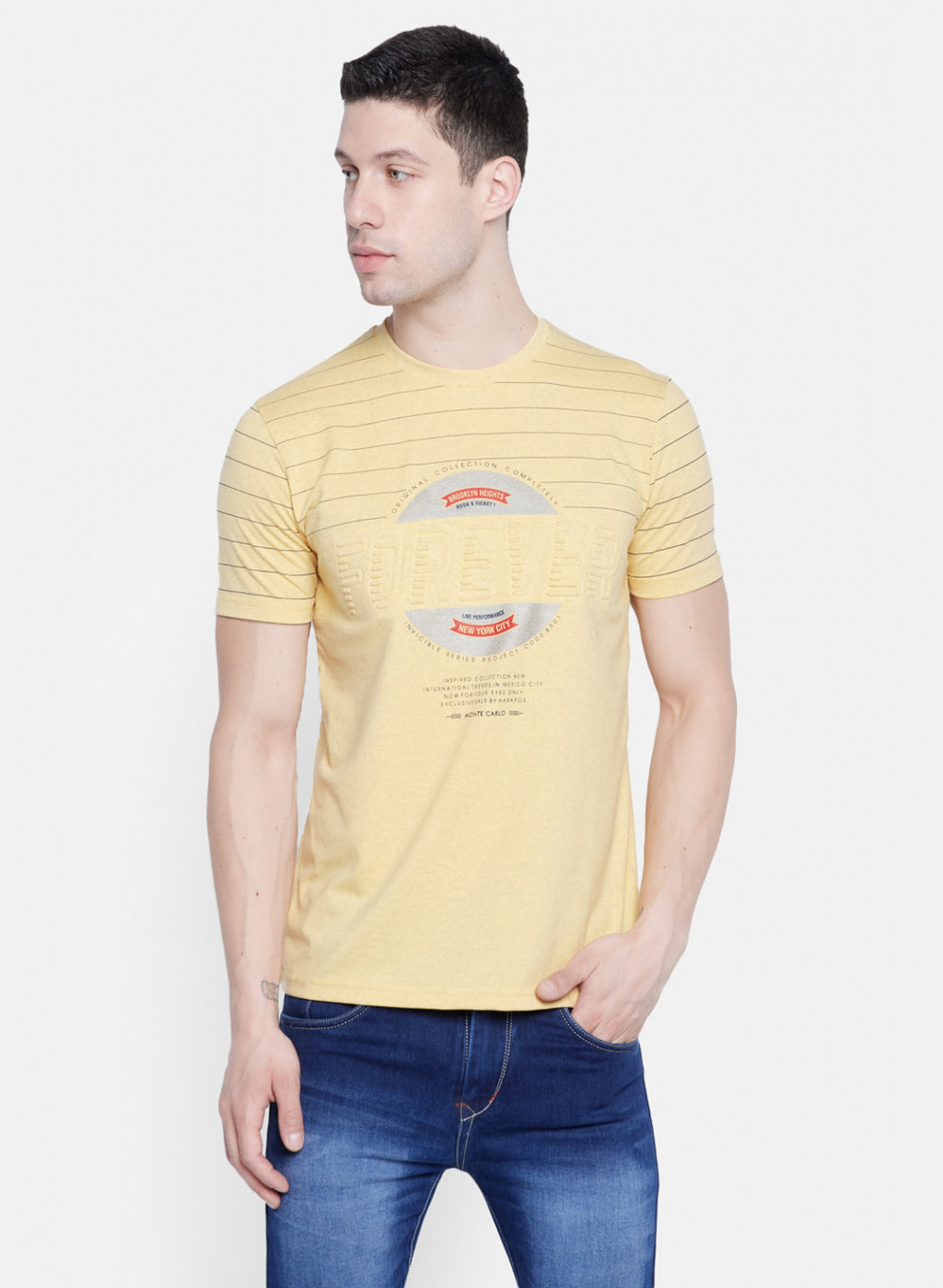Mens Yellow Printed T-Shirt