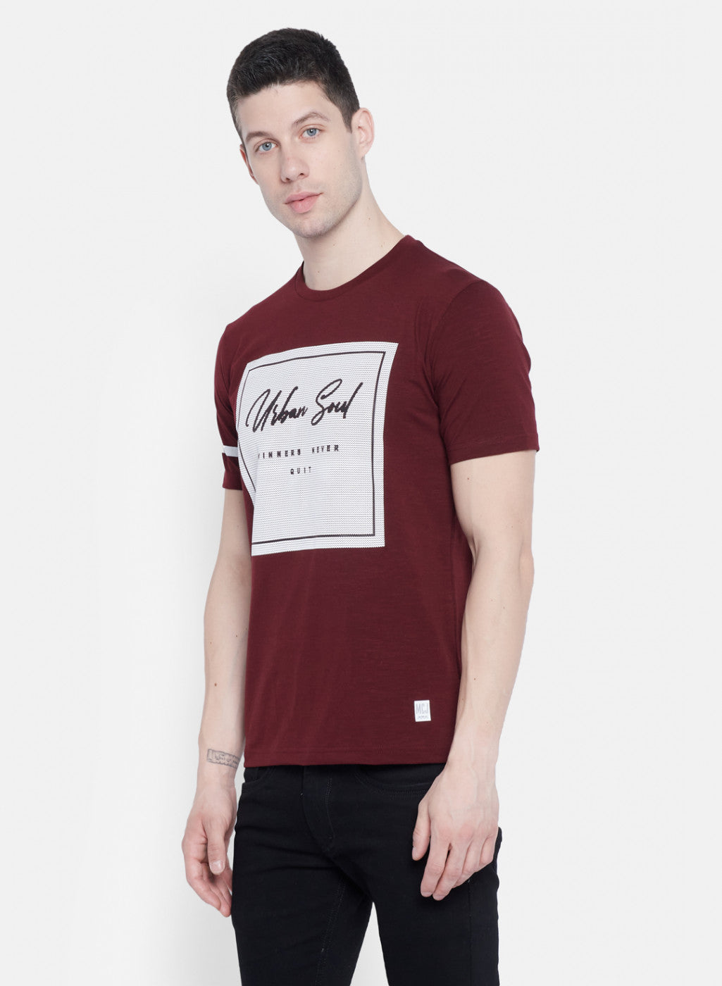Mens Maroon Printed T-Shirt