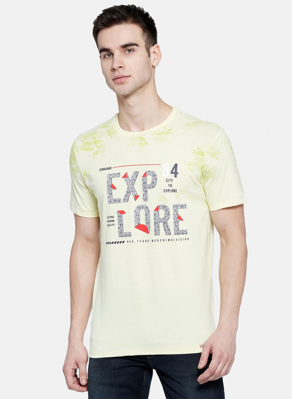 Mens Yellow Printed T-Shirt