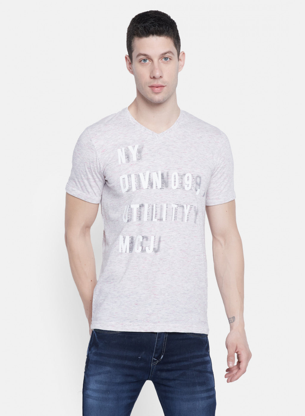 Mens Grey Printed T-Shirt