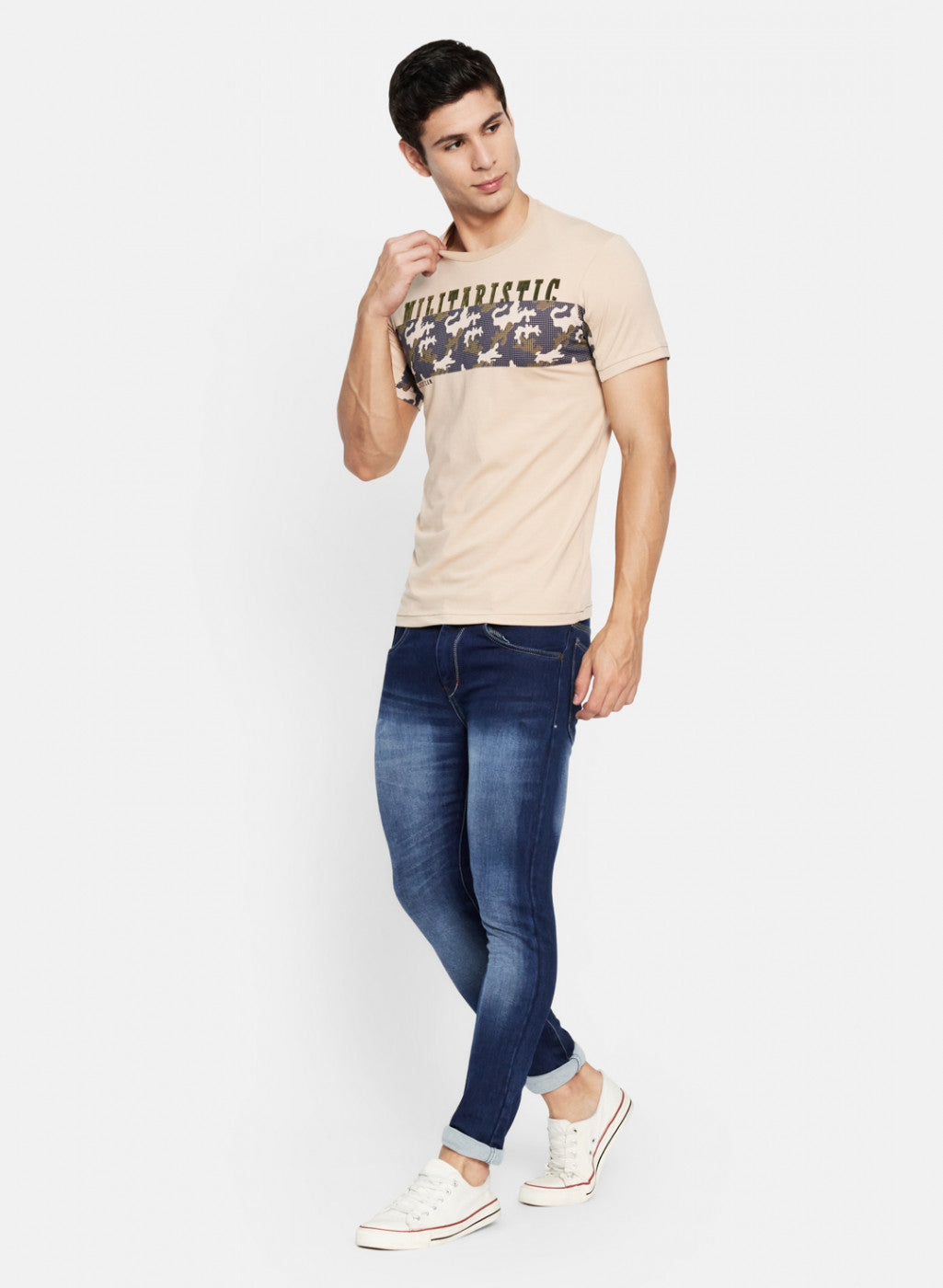 Mens Peach Printed T-Shirt