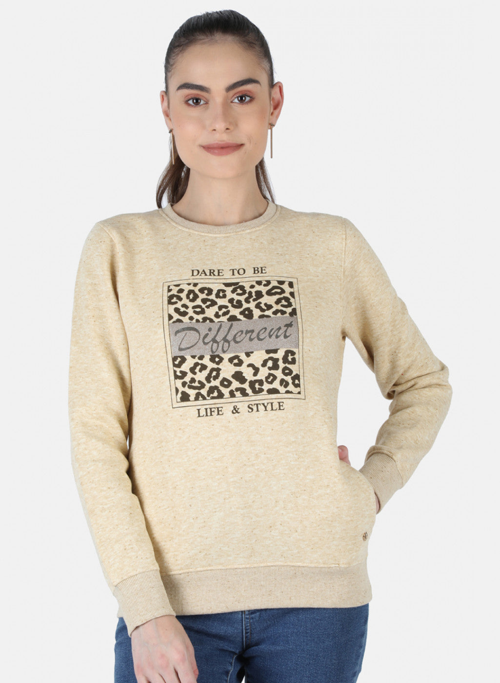 Women Khaki Printed Sweatshirt