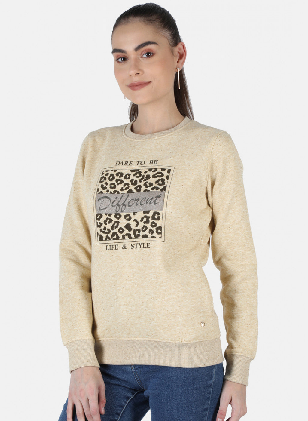 Women Khaki Printed Sweatshirt