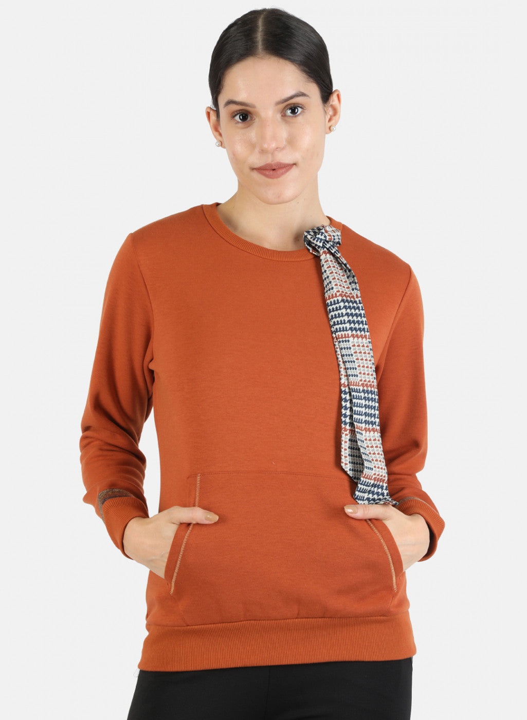 Women Brown Solid Sweatshirt