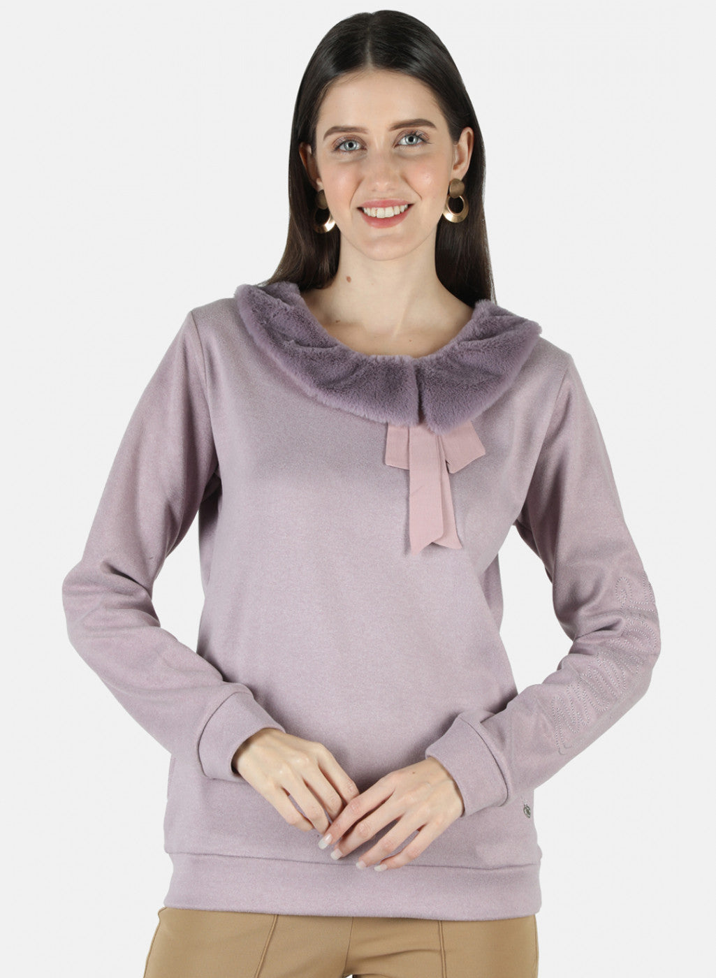 Women Purple Solid Sweatshirt