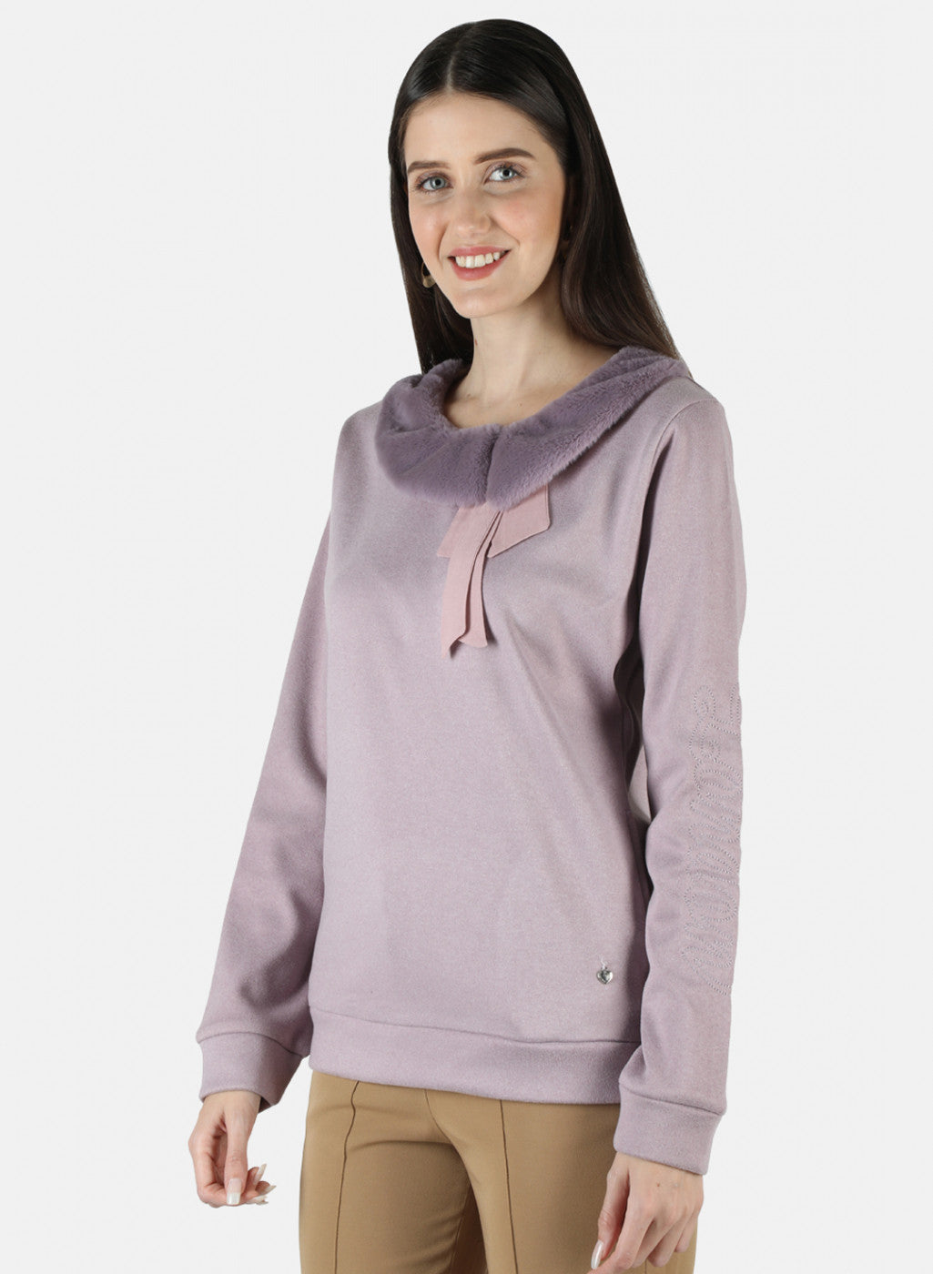 Women Purple Solid Sweatshirt
