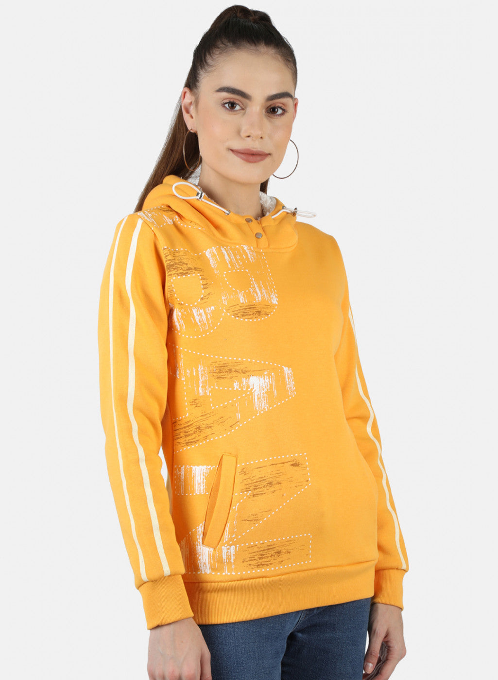 Women Gold Printed Sweatshirt
