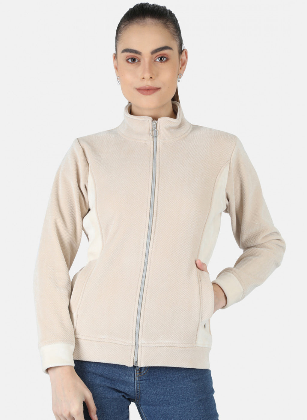 Women Beige Check Sweatshirt