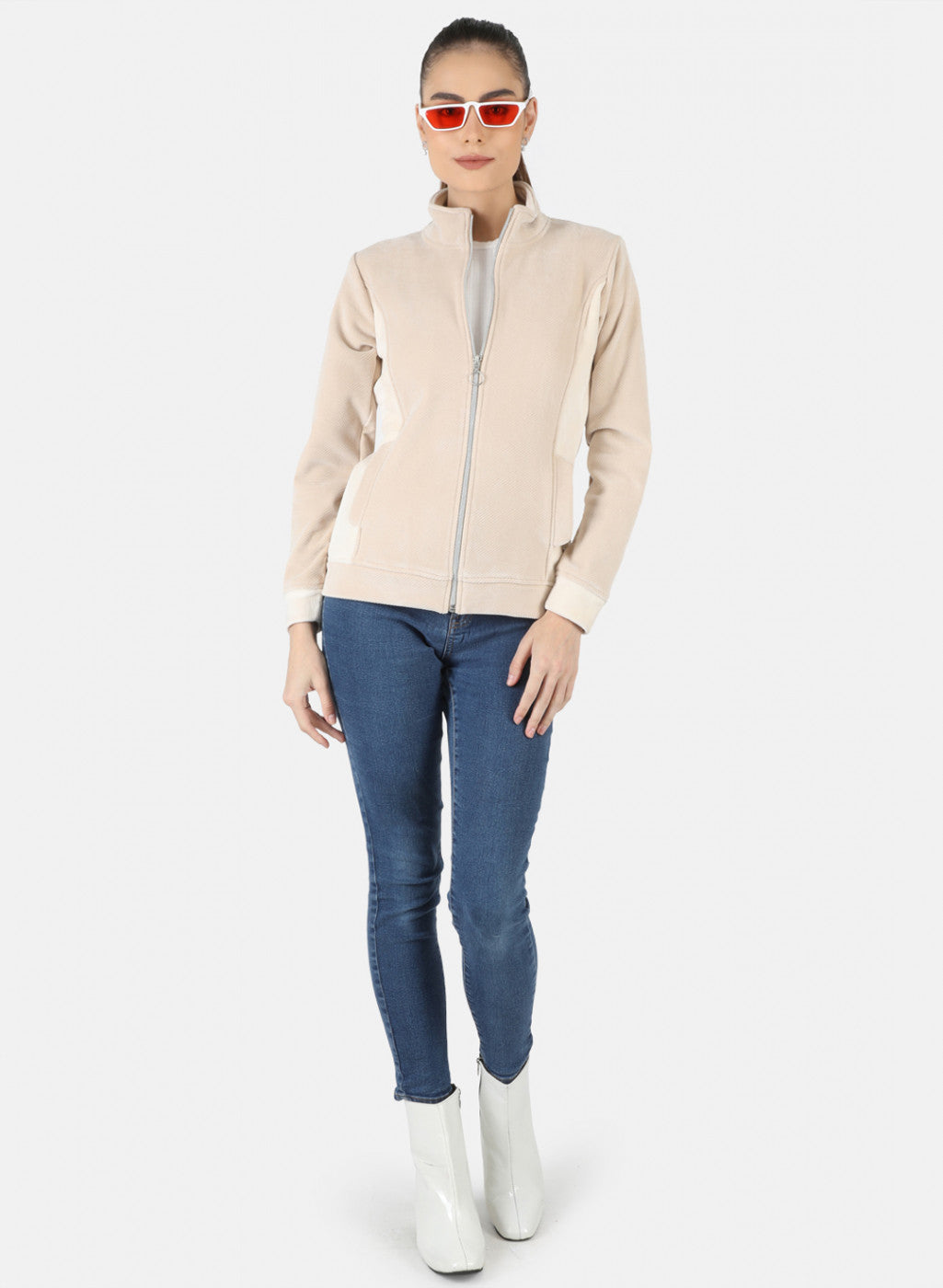 Women Beige Check Sweatshirt