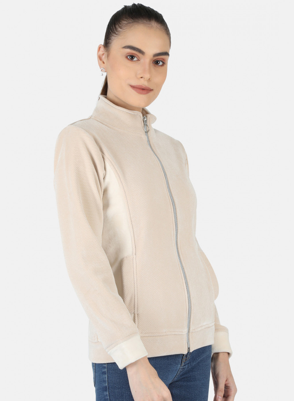 Women Beige Check Sweatshirt