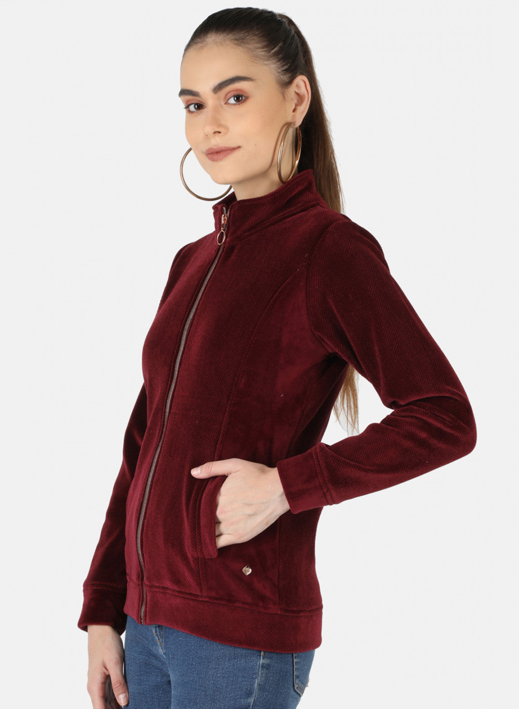 Women Purple Check Sweatshirt