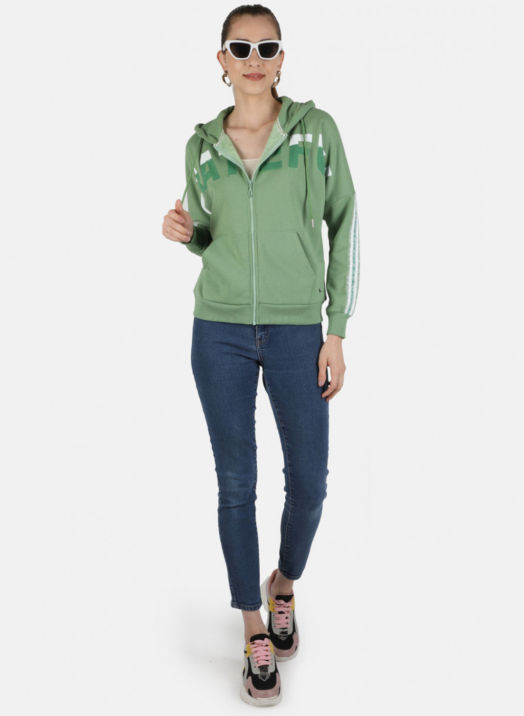 Women Green Printed Sweatshirt