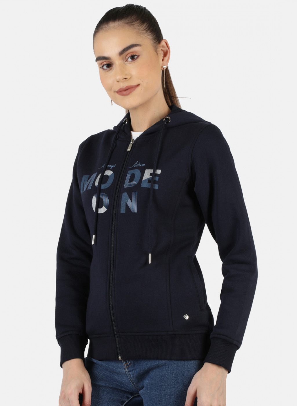 Women Navy Blue Printed Sweatshirt