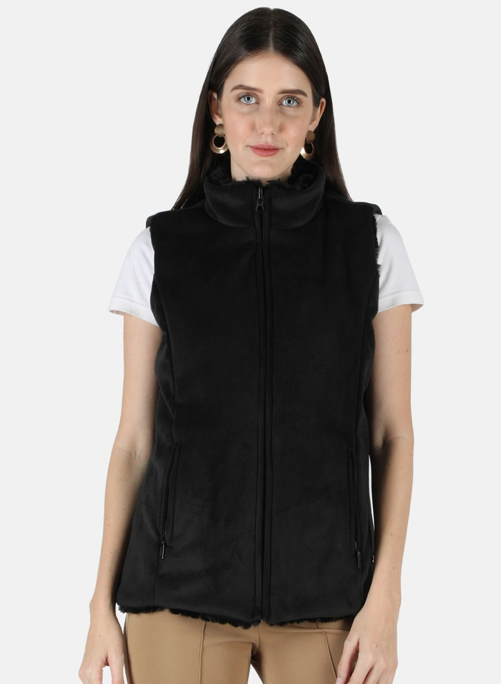 Women Black Reversible Solid Sweatshirt